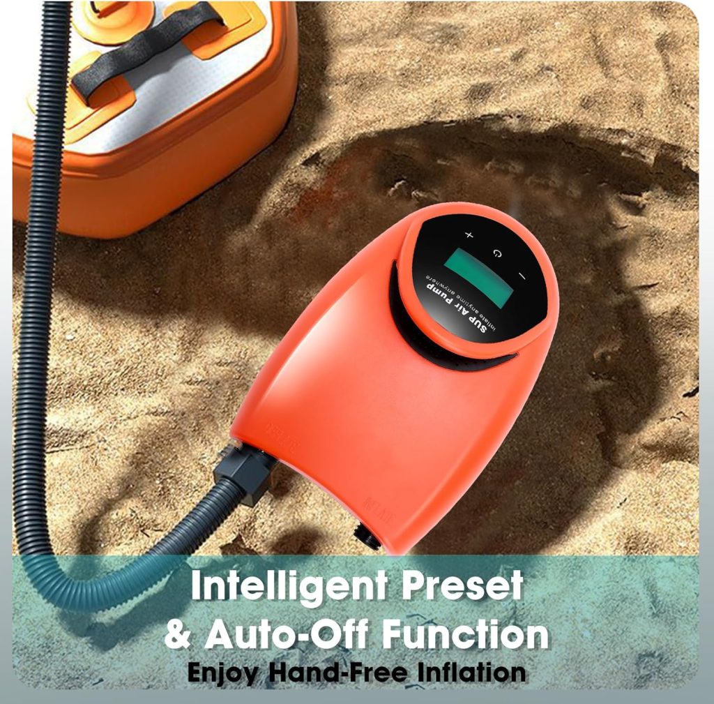 TONSIM 20PSI High Pressure SUP Air Pump Equipped with 12V Car Connector Electric Paddle Board Pump with Auto-Off Feature Dual Stage Inflation Deflation Stand Up Paddle Boards Boats Mattress