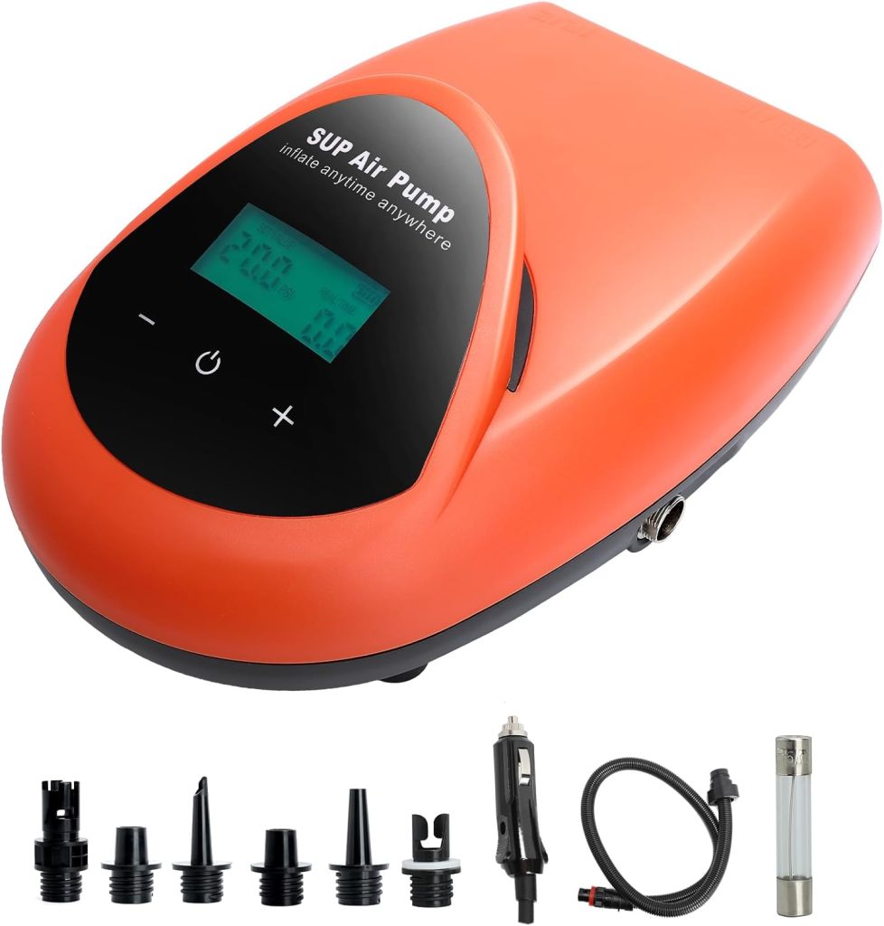 TONSIM 20PSI High Pressure SUP Air Pump Equipped with 12V Car Connector Electric Paddle Board Pump with Auto-Off Feature Dual Stage Inflation Deflation Stand Up Paddle Boards Boats Mattress