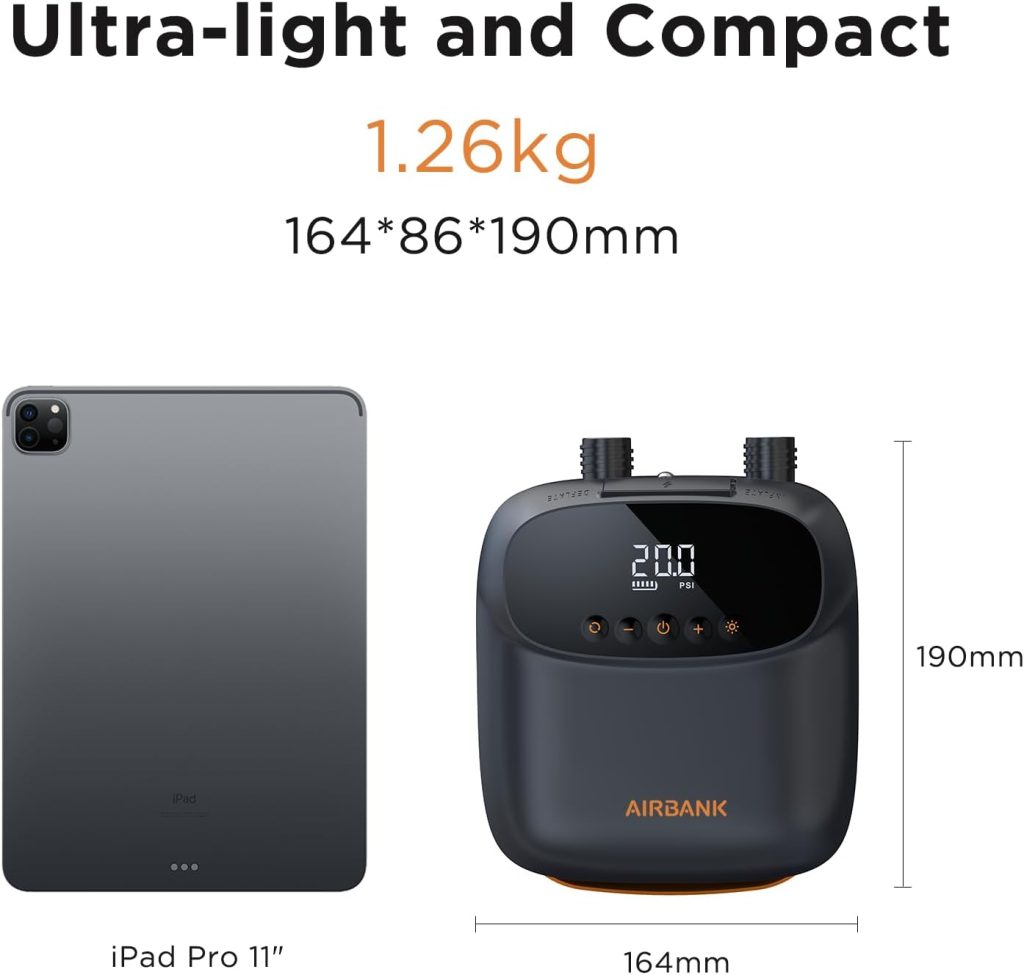 AIRBANK Paddle Board Pump Electric 20PSI The Puffer Pro, Portable SUP Pump, Dual-Stage Inflation Auto-Off Air Pump for Stand up Paddle Boards, Kayak, Inflatables, Boats, Tent, Kite Wings AIRBANK Paddle Board Pump Electric 20PSI The Puffer Pro, Portable SUP Pump, Dual-Stage Inflation Auto-Off Air Pump for Stand up Paddle Boards, Kayak, Inflatables, Boats, Tent, Kite Wings