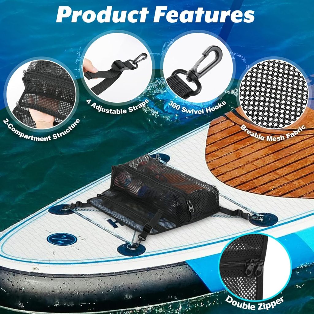 Cosmos Paddleboard Deck Bag 4-Hook SUP Board Storage Mesh Bag 2-Layer Mesh Zipper Carry Bag with Top Pocket for Kayak Surfboard Stand UP Paddleboard Accessories Cosmos Paddleboard Deck Bag 4-Hook SUP Board Storage Mesh Bag 2-Layer Mesh Zipper Carry Bag with Top Pocket for Kayak Surfboard Stand UP Paddleboard Accessories