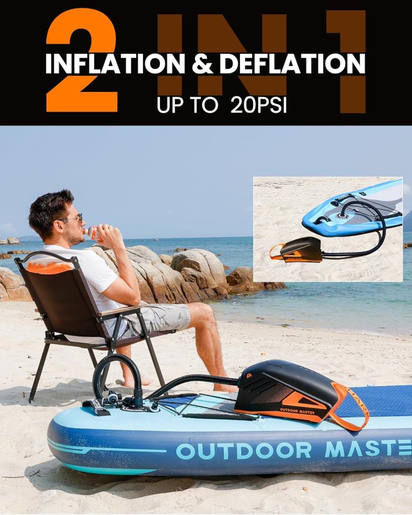 OutdoorMaster Shark 3 Paddle Board Pump Electric - 350 Fast Inflation, 20PSI 74Wh Rechargeable SUP Air Pump- Auto-Off Deflation, 12V/15.8V DC Type-C Input, 8 Nozzles for Inflatables, Boats,Kites OutdoorMaster Shark 3 Paddle Board Pump Electric - 350 Fast Inflation, 20PSI 74Wh Rechargeable SUP Air Pump- Auto-Off Deflation, 12V/15.8V DC Type-C Input, 8 Nozzles for Inflatables, Boats,Kites