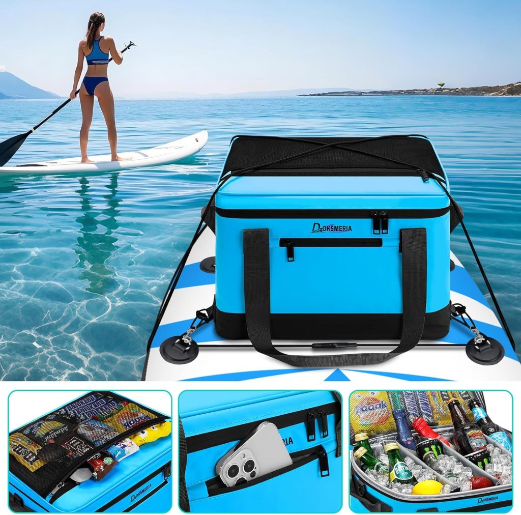 Paddle Board Cooler Waterproof, Super Capacity SUP Paddleboard Deck Cooler with Shoulder Strap 6 Elastic Rope Clips, Paddle Board Accessories Bag for Stand Up Paddleboard and Kayak Paddle Board Cooler Waterproof, Super Capacity SUP Paddleboard Deck Cooler with Shoulder Strap 6 Elastic Rope Clips, Paddle Board Accessories Bag for Stand Up Paddleboard and Kayak