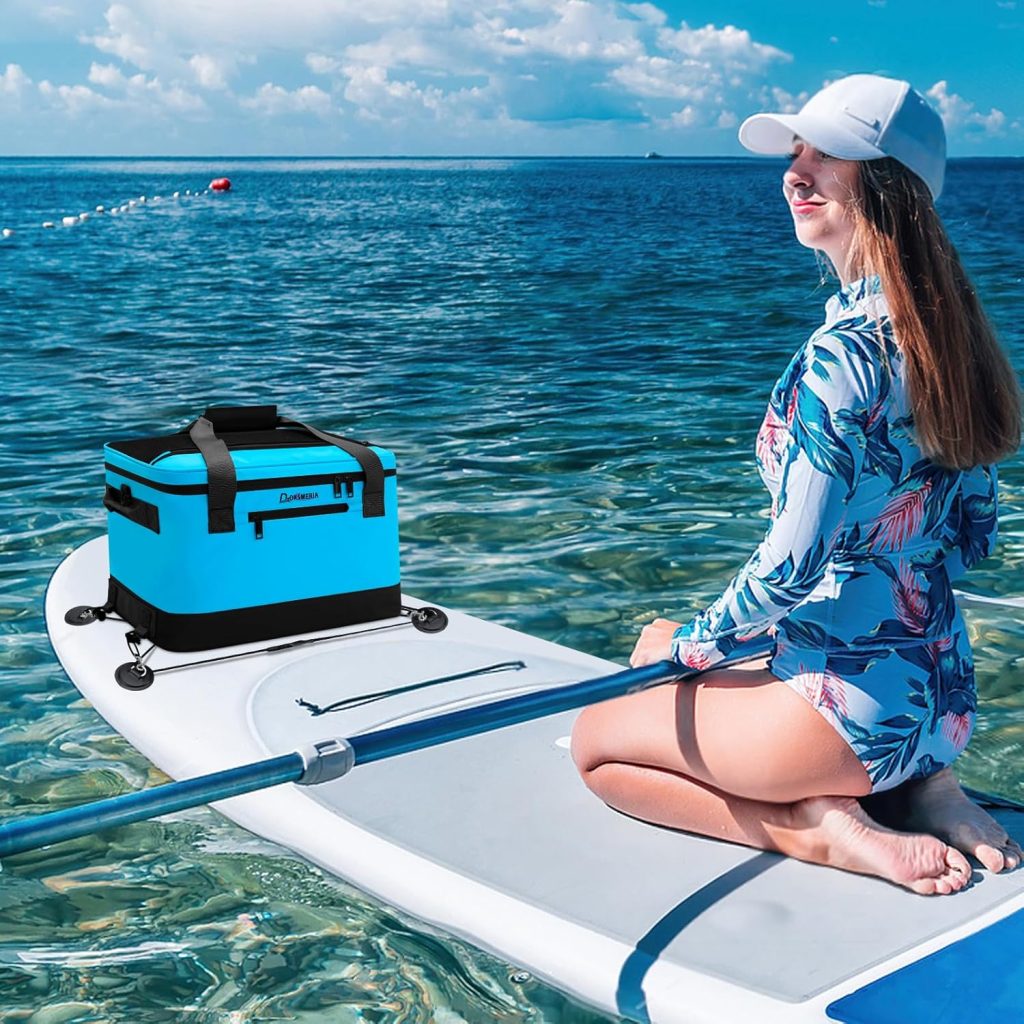 Paddle Board Cooler Waterproof, Super Capacity SUP Paddleboard Deck Cooler with Shoulder Strap 6 Elastic Rope Clips, Paddle Board Accessories Bag for Stand Up Paddleboard and Kayak Paddle Board Cooler Waterproof, Super Capacity SUP Paddleboard Deck Cooler with Shoulder Strap 6 Elastic Rope Clips, Paddle Board Accessories Bag for Stand Up Paddleboard and Kayak