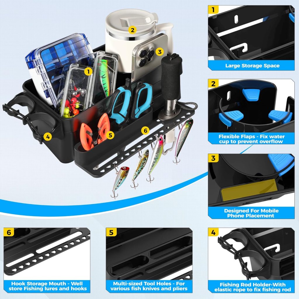 PLUSINNO Boat Cup Holder, Boat Caddy Organizer with Fishing Rod Holder, Multifunctional Boat Storage Organizer for Fishing Accessories, Boat Accessories for Jon Fishing Boat, Kayak, Paddle Boards PLUSINNO Boat Cup Holder, Boat Caddy Organizer with Fishing Rod Holder, Multifunctional Boat Storage Organizer for Fishing Accessories, Boat Accessories for Jon Fishing Boat, Kayak, Paddle Boards