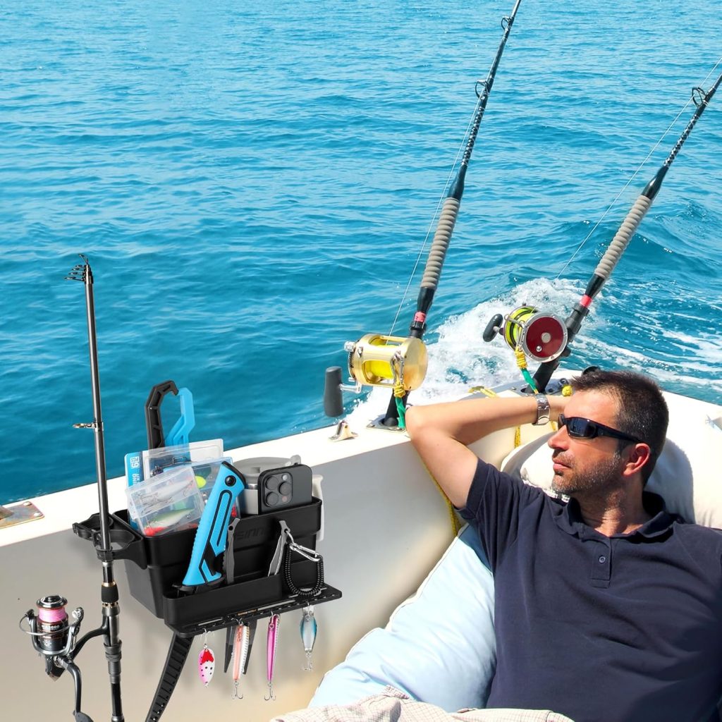 PLUSINNO Boat Cup Holder, Boat Caddy Organizer with Fishing Rod Holder, Multifunctional Boat Storage Organizer for Fishing Accessories, Boat Accessories for Jon Fishing Boat, Kayak, Paddle Boards PLUSINNO Boat Cup Holder, Boat Caddy Organizer with Fishing Rod Holder, Multifunctional Boat Storage Organizer for Fishing Accessories, Boat Accessories for Jon Fishing Boat, Kayak, Paddle Boards