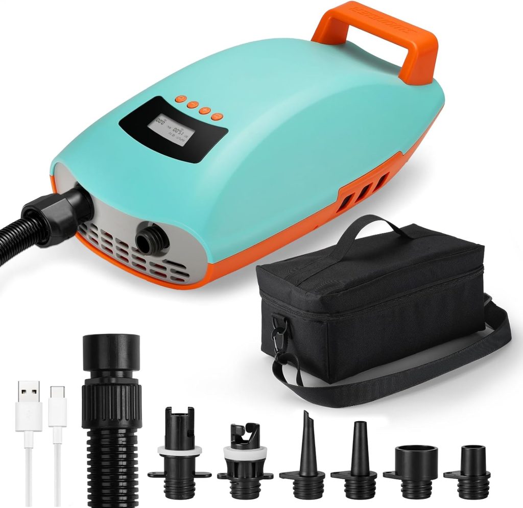 Swonder Seawolf Paddle Board Pump w/ 9000mAh Battery Powered, 2X Faster 20 PSI SUP Electric Air Pump w/Dual Cylinders, Dual Stage, Active Cooling System for Inflatable Paddleboard, Kayak Swonder Seawolf Paddle Board Pump w/ 9000mAh Battery Powered, 2X Faster 20 PSI SUP Electric Air Pump w/Dual Cylinders, Dual Stage, Active Cooling System for Inflatable Paddleboard, Kayak