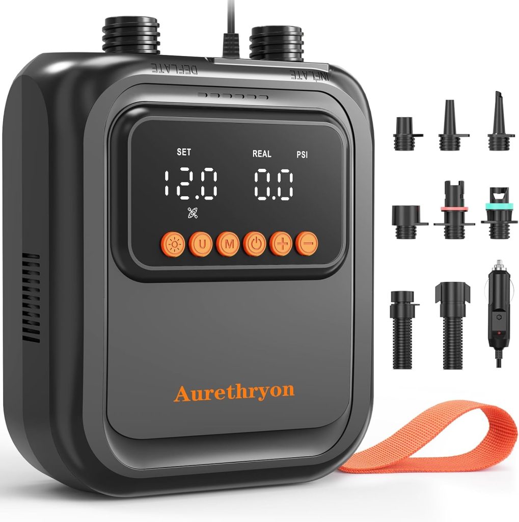 Electric Paddle Board Pump - 20 PSI Portable High Pressure SUP Air Pump for Inflatables with 12V DC Car Connector, Dual Stage Inflation Auto-Off for Paddleboard, Kayak, Boat Electric Paddle Board Pump - 20 PSI Portable High Pressure SUP Air Pump for Inflatables with 12V DC Car Connector, Dual Stage Inflation Auto-Off for Paddleboard, Kayak, Boat