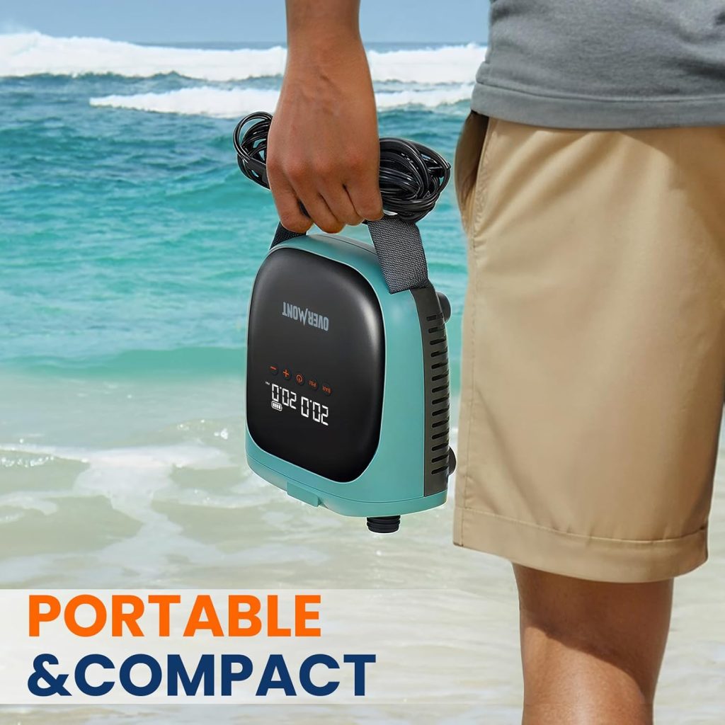 Overmont Paddle Board Pump Electric Portable, 20PSI SUP Air Pump with Auto-Off, Fast Dual Stage Inflation Deflation, LCD Display, 12V Car Adapter for Inflatables, Kayaks, Boats, Tents Overmont Paddle Board Pump Electric Portable, 20PSI SUP Air Pump with Auto-Off, Fast Dual Stage Inflation Deflation, LCD Display, 12V Car Adapter for Inflatables, Kayaks, Boats, Tents