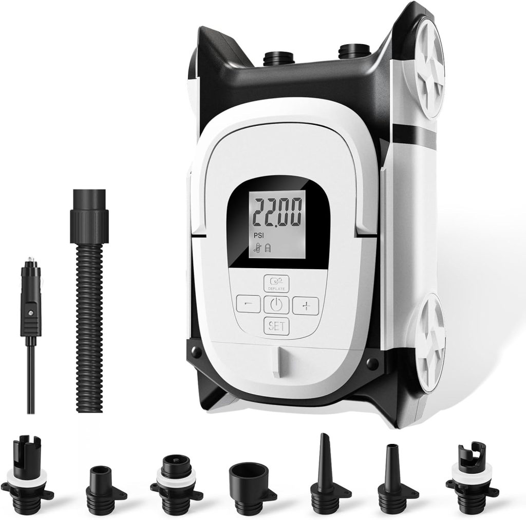 Paddle Board Pump with Auto-Off Function Dual Motor for Inflatable SUP and Boat, 22PSI Portable Electric Air Pump for Paddleboard with DC 12V Car Power Connector and Kayak Accessories Paddle Board Pump with Auto-Off Function Dual Motor for Inflatable SUP and Boat, 22PSI Portable Electric Air Pump for Paddleboard with DC 12V Car Power Connector and Kayak Accessories