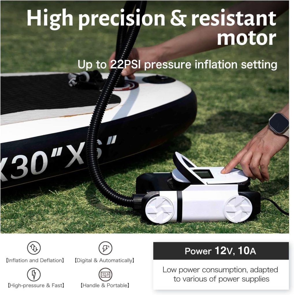 Paddle Board Pump with Auto-Off Function Dual Motor for Inflatable SUP and Boat, 22PSI Portable Electric Air Pump for Paddleboard with DC 12V Car Power Connector and Kayak Accessories Paddle Board Pump with Auto-Off Function Dual Motor for Inflatable SUP and Boat, 22PSI Portable Electric Air Pump for Paddleboard with DC 12V Car Power Connector and Kayak Accessories