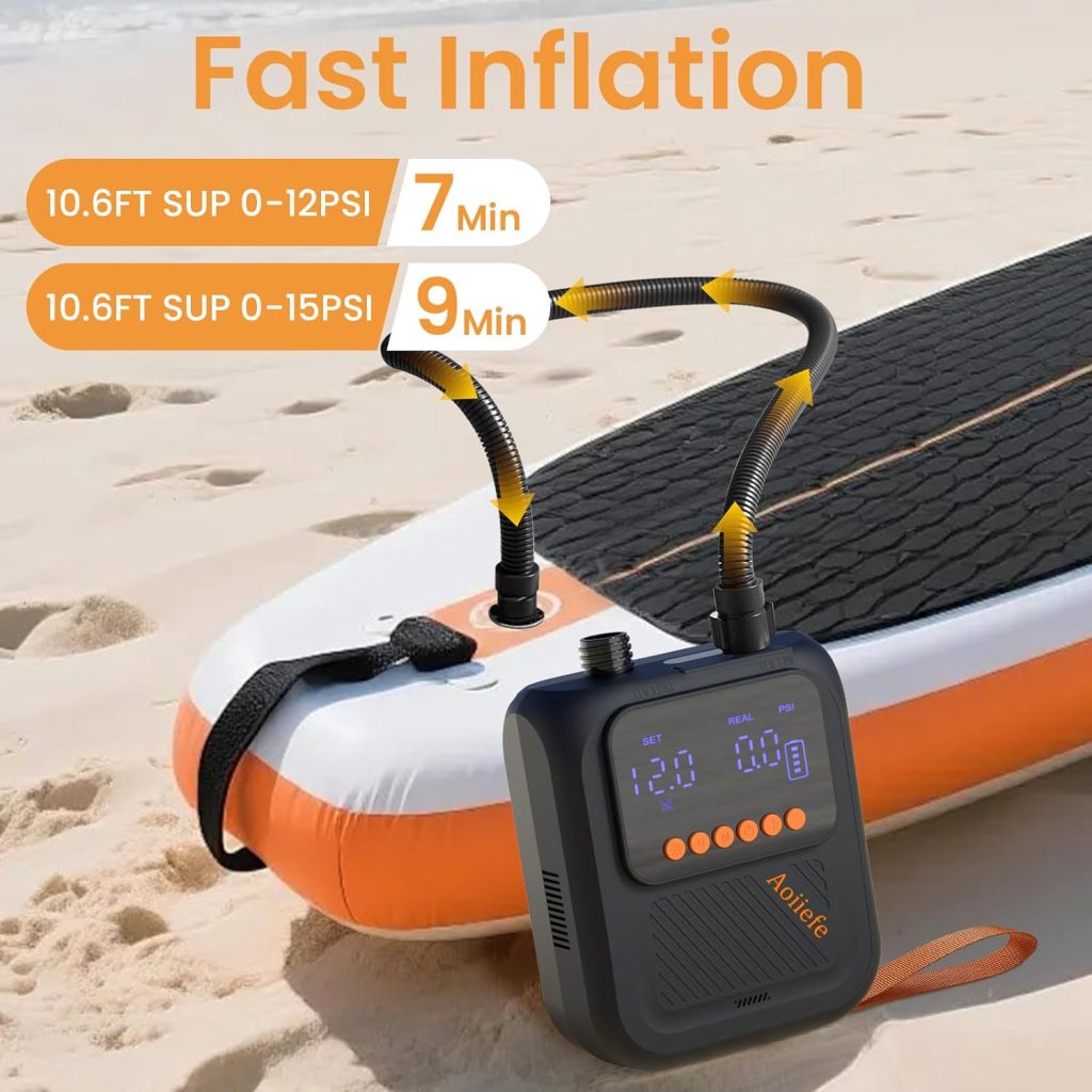 Portable Rechargeable Electric SUP Paddle Board Pump, Intelligent Dual Stage InflationDeflation, Up to 20PSI and Auto-Off for Stand UP Paddle Boards, Kayaks, Tents Portable Rechargeable Electric SUP Paddle Board Pump, Intelligent Dual Stage InflationDeflation, Up to 20PSI and Auto-Off for Stand UP Paddle Boards, Kayaks, Tents