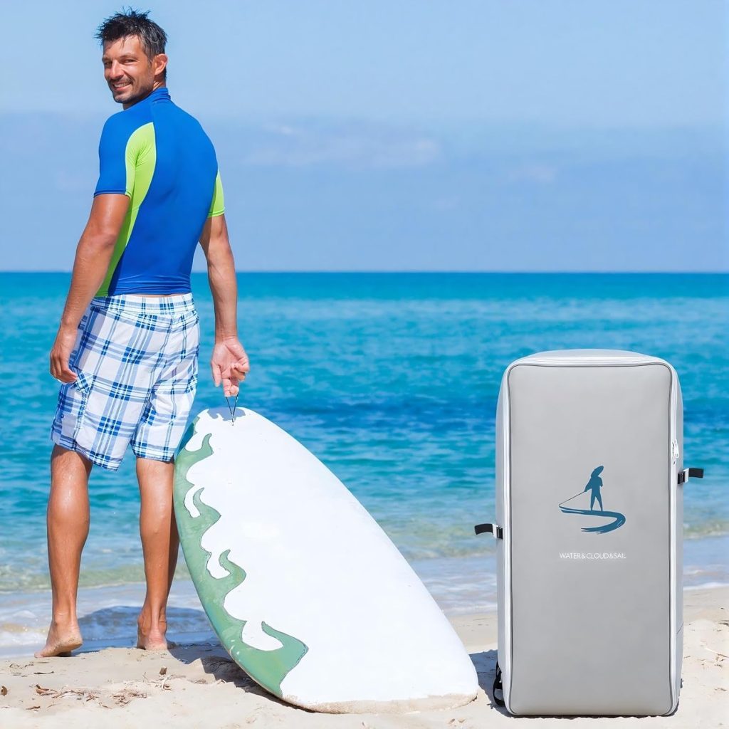 Thinkday 105L Waterproof Paddleboard Backpack and 10ft Coiled Leash Set Portable Surfboard Carry Bag with Ankle Safety Strap for Surfing Kayaking Thinkday 105L Waterproof Paddleboard Backpack and 10ft Coiled Leash Set Portable Surfboard Carry Bag with Ankle Safety Strap for Surfing Kayaking