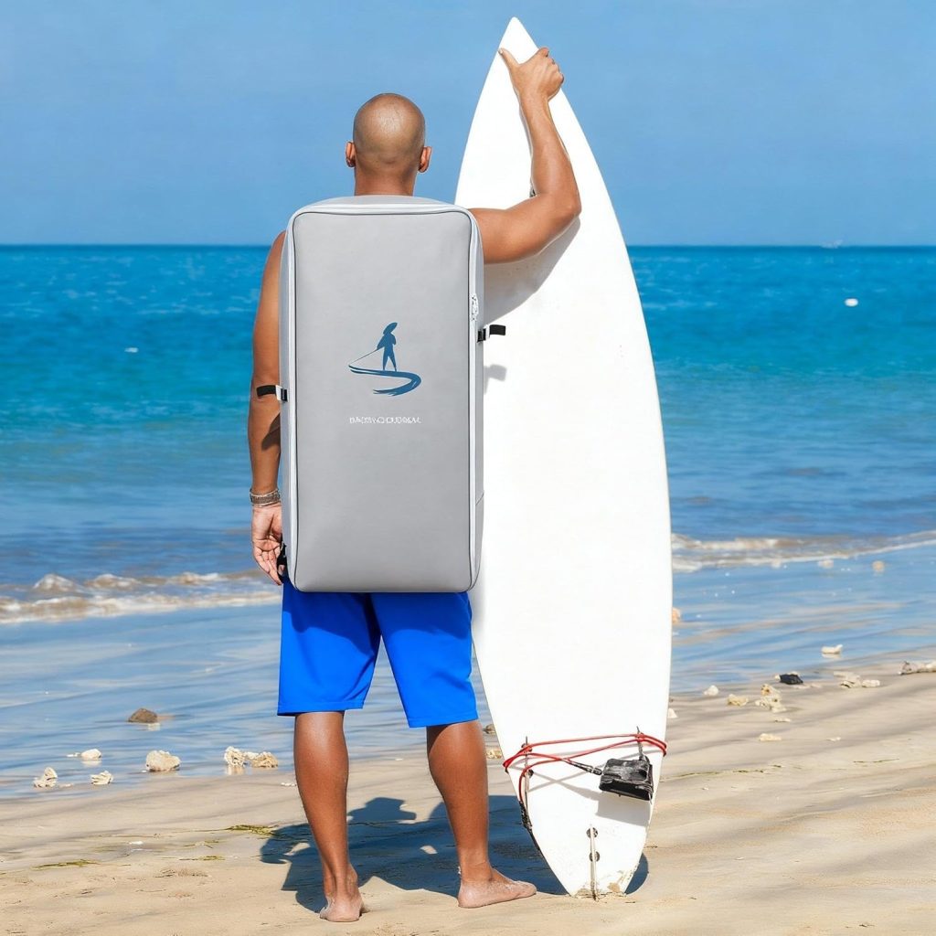 Thinkday 105L Waterproof Paddleboard Backpack and 10ft Coiled Leash Set Portable Surfboard Carry Bag with Ankle Safety Strap for Surfing Kayaking Thinkday 105L Waterproof Paddleboard Backpack and 10ft Coiled Leash Set Portable Surfboard Carry Bag with Ankle Safety Strap for Surfing Kayaking