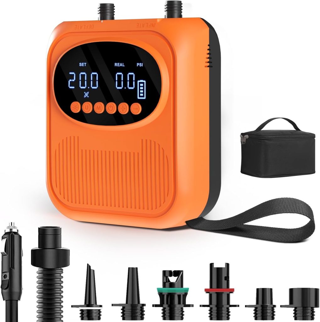 20PSI Electric Paddle Board Pump, Smart Rechargeable SUP Pump with DC 12V Car Connector, Inflation and Deflation Air Pump with Auto-Off for SUP, Kayaks, Tents, Air Mattress, Pool Floats, Inflatables 20PSI Electric Paddle Board Pump, Smart Rechargeable SUP Pump with DC 12V Car Connector, Inflation and Deflation Air Pump with Auto-Off for SUP, Kayaks, Tents, Air Mattress, Pool Floats, Inflatables