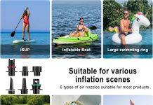 20PSI Electric Paddle Board Pump, Smart Rechargeable SUP Pump with DC 12V Car Connector, Inflation and Deflation Air Pump with Auto-Off for SUP, Kayaks, Tents, Air Mattress, Pool Floats, Inflatables