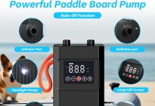 Electric Paddle Board Pump, 20PSI Rechargeable Sup Pump with Storage Bag and Led, Intelligent Dual Stage Inflation & Deflation, Auto-Off SUP Air Pump for Stand Up Paddle Boards, Kayaks, Boat