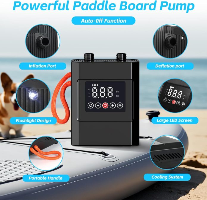 electric-paddle-board-pump-20psi-rechargeable-sup-pump-with-storage-bag-and-led-intelligent-dual-stage-inflation-deflati