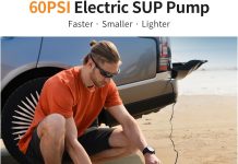 GICLE 60PSI Paddle Board Pump Electric SUP Pump, Dual Stage Fast Inflation & Auto-Off with 12V DC Car Connector for Paddleboard, Tire, Boat, Tent