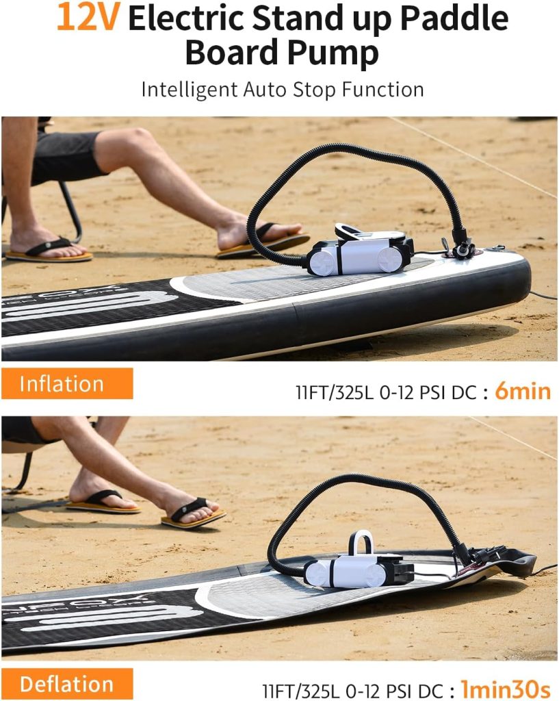GICLE Paddle Board Pump Electric 12V DC, SUP Air Pump with Dual Stage Fast Inflation Auto-Off, Electric Air Pump for Inflatable Paddle Board, Boat, Kayak, Air Mattress,Tents GICLE Paddle Board Pump Electric 12V DC, SUP Air Pump with Dual Stage Fast Inflation Auto-Off, Electric Air Pump for Inflatable Paddle Board, Boat, Kayak, Air Mattress,Tents