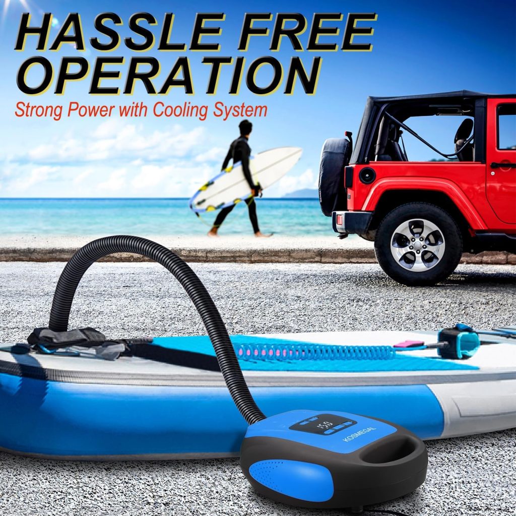 kosmegal Paddle Board Pump Electric Portable, SUP Pump for Paddleboard, 20PSI Air Compressor with Auto-Off, Deflation Function and 12V DC Car Connector for Inflatables, Kayaks and Boats kosmegal Paddle Board Pump Electric Portable, SUP Pump for Paddleboard, 20PSI Air Compressor with Auto-Off, Deflation Function and 12V DC Car Connector for Inflatables, Kayaks and Boats