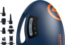 OutdoorMaster 20PSI High Pressure SUP Air Pump Shark – Intelligent Dual Stage Inflation & Auto-Off & Deflation, 12V DC Car Connector, for Inflatable Stand Up Paddle Boards, Boats