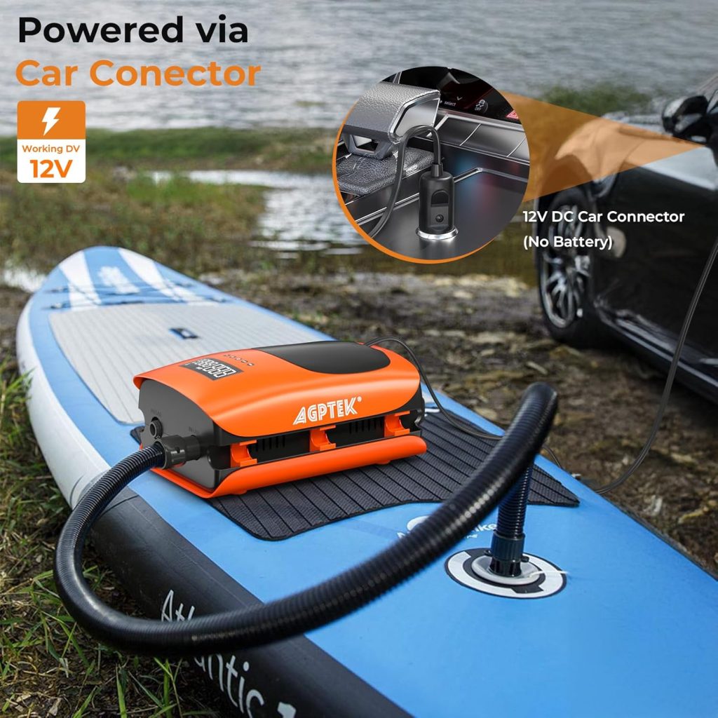 AGPTEK 22PSI High Pressure Paddle Board Pump Electric SUP Air Pump Portable Paddle Board Pump,Inflation and Deflation Function Auto-Off 12V DC Car Connector Dual Stage for Paddle Board,Boats,Inflator AGPTEK 22PSI High Pressure Paddle Board Pump Electric SUP Air Pump Portable Paddle Board Pump,Inflation and Deflation Function Auto-Off 12V DC Car Connector Dual Stage for Paddle Board,Boats,Inflator