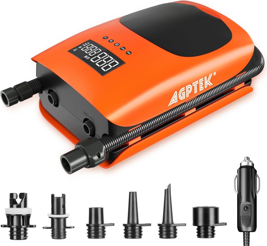 AGPTEK 22PSI High Pressure Paddle Board Pump Electric SUP Air Pump Portable Paddle Board Pump,Inflation and Deflation Function Auto-Off 12V DC Car Connector Dual Stage for Paddle Board,Boats,Inflator AGPTEK 22PSI High Pressure Paddle Board Pump Electric SUP Air Pump Portable Paddle Board Pump,Inflation and Deflation Function Auto-Off 12V DC Car Connector Dual Stage for Paddle Board,Boats,Inflator