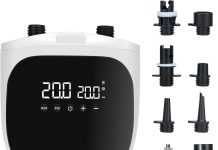 Electric Paddle Board Pump – 20PSI High-Pressure Electric SUP Pump Air Pump with Auto Shutoff, Dual-Stage Inflation for Paddle Boards, Kayaks, Tents, Boats & Inflatables White