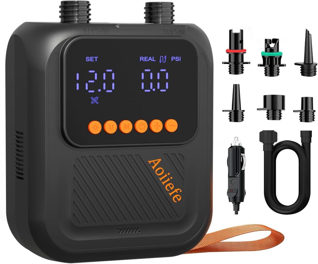 Electric Paddle Board Pump, 20PSI SUP pump for Paddleboard,Dual Stage InflationDeflation, Auto-Off and 12V DC connector for Stand-Up Paddle Boards, Kayaks, Boats Inflatables Electric Paddle Board Pump, 20PSI SUP pump for Paddleboard,Dual Stage InflationDeflation, Auto-Off and 12V DC connector for Stand-Up Paddle Boards, Kayaks, Boats Inflatables