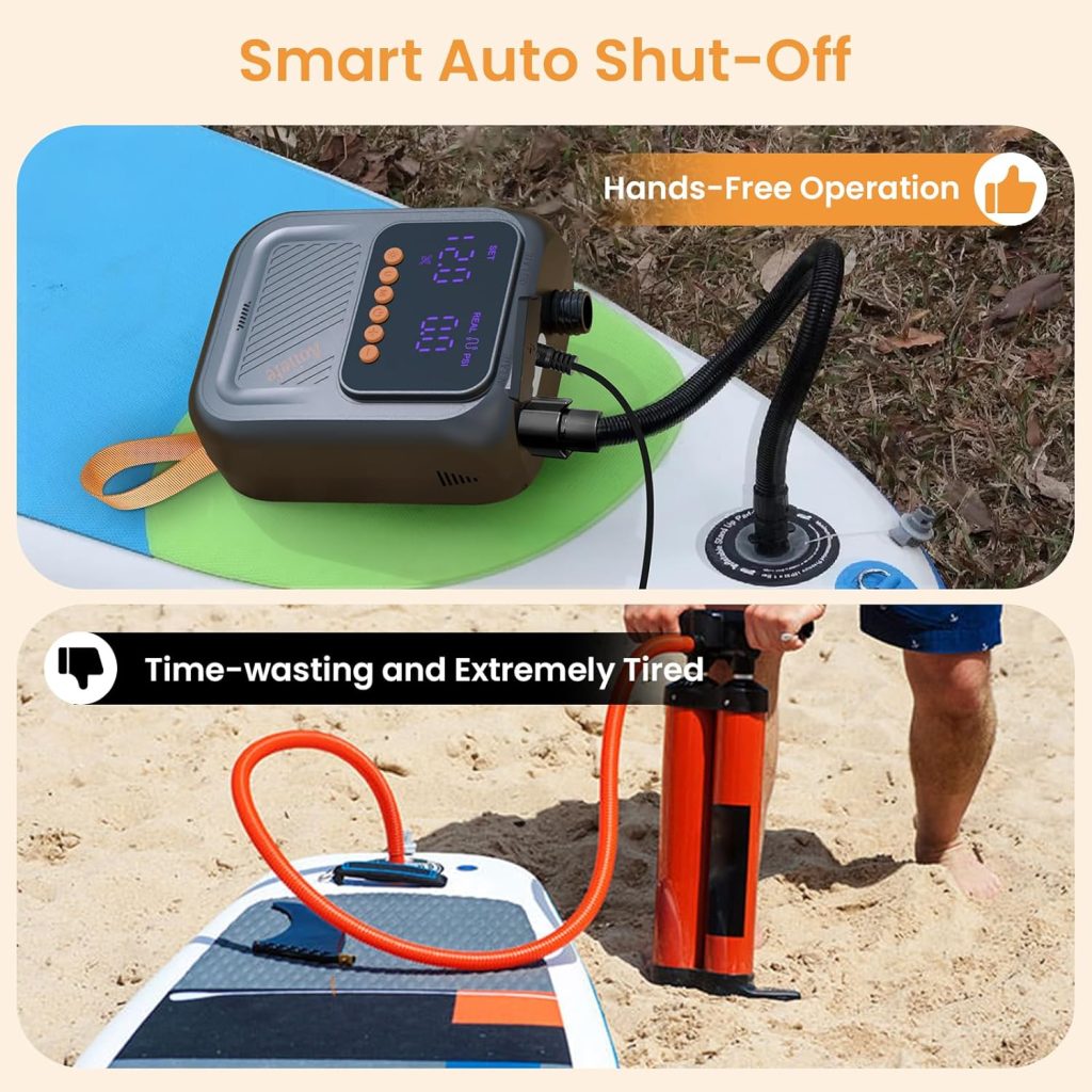 Electric Paddle Board Pump, 20PSI SUP pump for Paddleboard,Dual Stage InflationDeflation, Auto-Off and 12V DC connector for Stand-Up Paddle Boards, Kayaks, Boats Inflatables Electric Paddle Board Pump, 20PSI SUP pump for Paddleboard,Dual Stage InflationDeflation, Auto-Off and 12V DC connector for Stand-Up Paddle Boards, Kayaks, Boats Inflatables