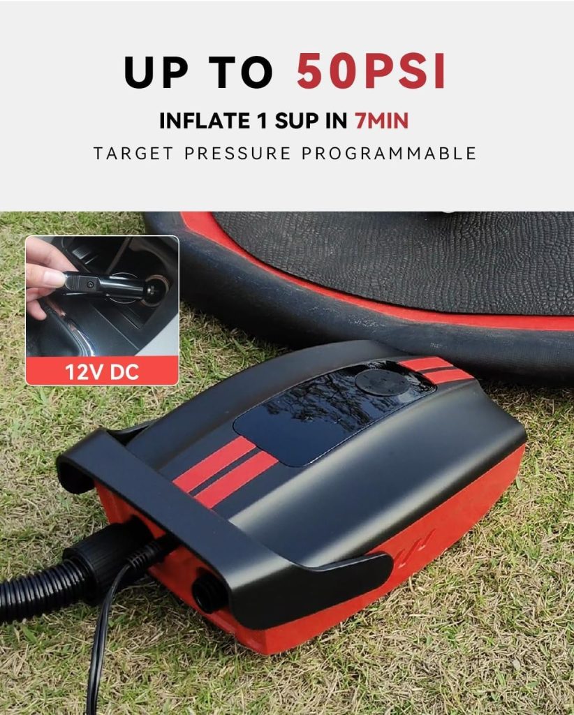 ZFOX 50PSI Paddle Board Pump, Portable Electric SUP Pump with Auto-Shutoff Cooling Fan – Smart Inflation for Paddle Board, Nozzles, HD LCD Display, 12V DC (Red-M) ZFOX 50PSI Paddle Board Pump, Portable Electric SUP Pump with Auto-Shutoff Cooling Fan – Smart Inflation for Paddle Board, Nozzles, HD LCD Display, 12V DC (Red-M)