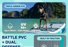 Flyski 11’x34 Ultra Wide Paddle Board, Inflatable Paddle Board&420lb Capacity for All Skill, Inflatable Paddle Board for Adults, Yoga/Family/Fishing Paddle Board, Anti-Slip Deck, US Fin, Pump,100L Bag