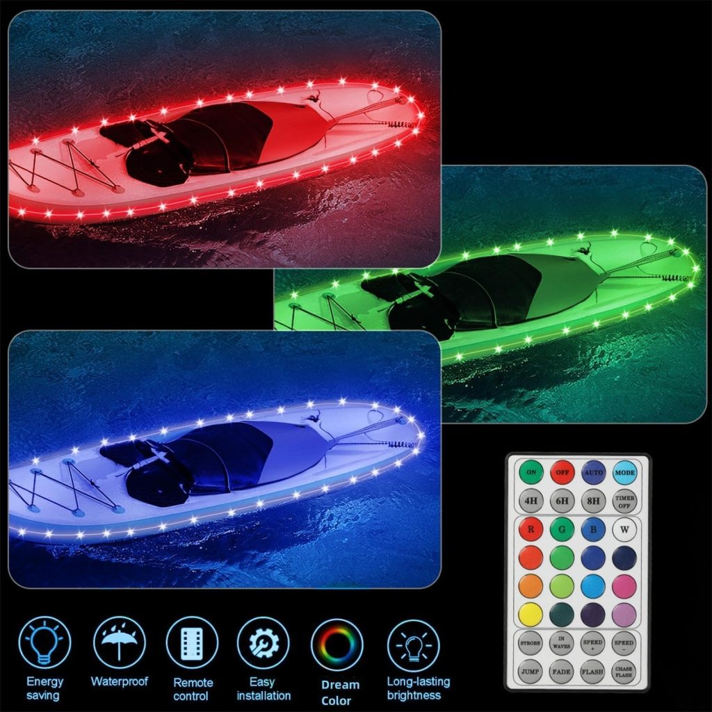 Kayak Paddle Board Lights Kit, IP68 Waterproof Dream Color SUP Glow Lights with Remote, Battery Powered Boat Light for Night Kayaking SUP Canoes, Marine Pontoon Boat Light (24FT) Kayak Paddle Board Lights Kit, IP68 Waterproof Dream Color SUP Glow Lights with Remote, Battery Powered Boat Light for Night Kayaking SUP Canoes, Marine Pontoon Boat Light (24FT)