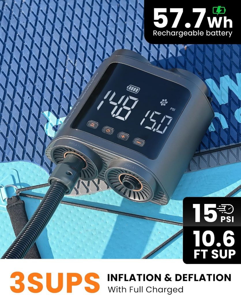 OutdoorMaster Vortex Pro 57.7Wh Rechargeable Paddle Board Pump Portable, Electric SUP Pump Battery for SUPs Inflation Deflation, Max 20PSI 12V/15.8V DC Type-C Input, Nozzles for Inflatables OutdoorMaster Vortex Pro 57.7Wh Rechargeable Paddle Board Pump Portable, Electric SUP Pump Battery for SUPs Inflation Deflation, Max 20PSI 12V/15.8V DC Type-C Input, Nozzles for Inflatables