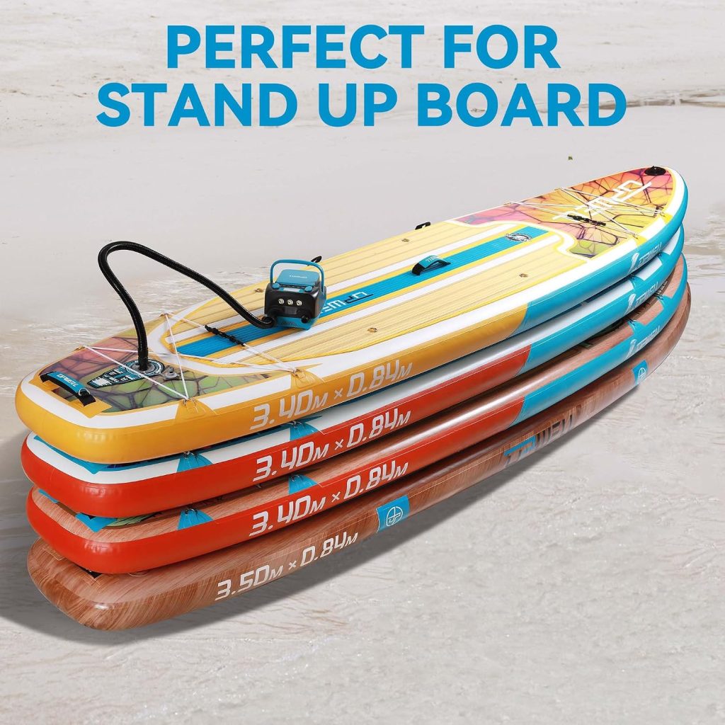 UPWELL Rechargeable Paddle Board Pump 16PSI Sup Air Pump with 6000mah Battery, 12V DC Car Connector Intelligent Dual Stage Inflation Auto-Off Feature, Deflation Function UPWELL Rechargeable Paddle Board Pump 16PSI Sup Air Pump with 6000mah Battery, 12V DC Car Connector Intelligent Dual Stage Inflation Auto-Off Feature, Deflation Function